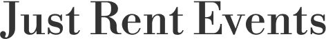 Black serif text reads "Just Rent Events" on a transparent background.